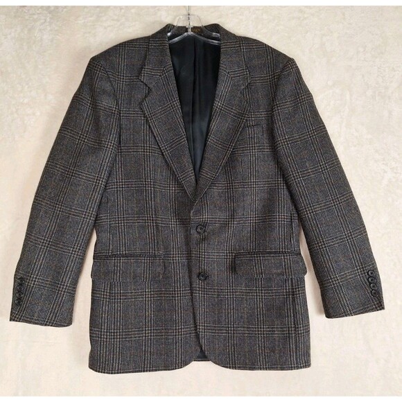 Oscar de la Renta Mens 38R Blazer Tweed Jacket 100% Wool Plaid Blue Multicolor - Picture 1 of 16